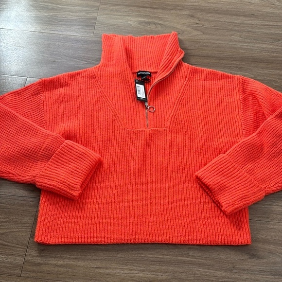 PrettyLittleThing Bright Orange Marl Chunky Knit Half Zip Sweater - Picture 2 of 3